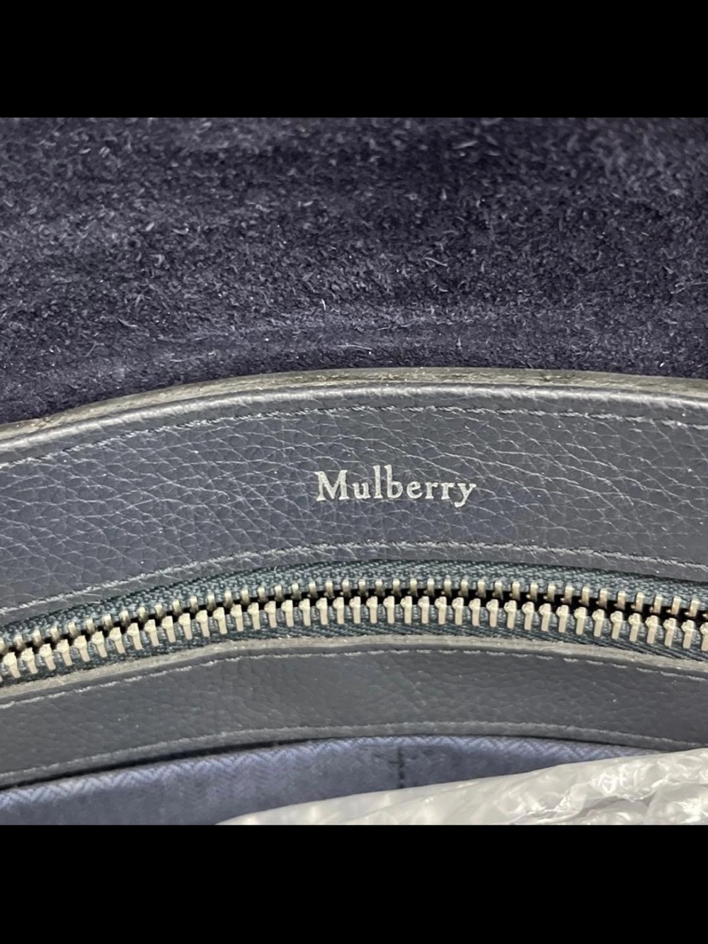 Mulberry Navy Leather Tote with Cream and Olive Center Stripe - Picture 13 of 16